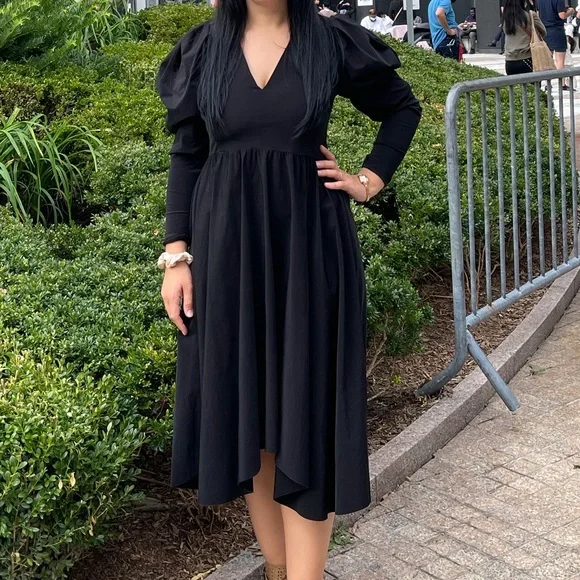 Zara Dresses Zara Black Puff Long Sleeve Drop Waist V Neck